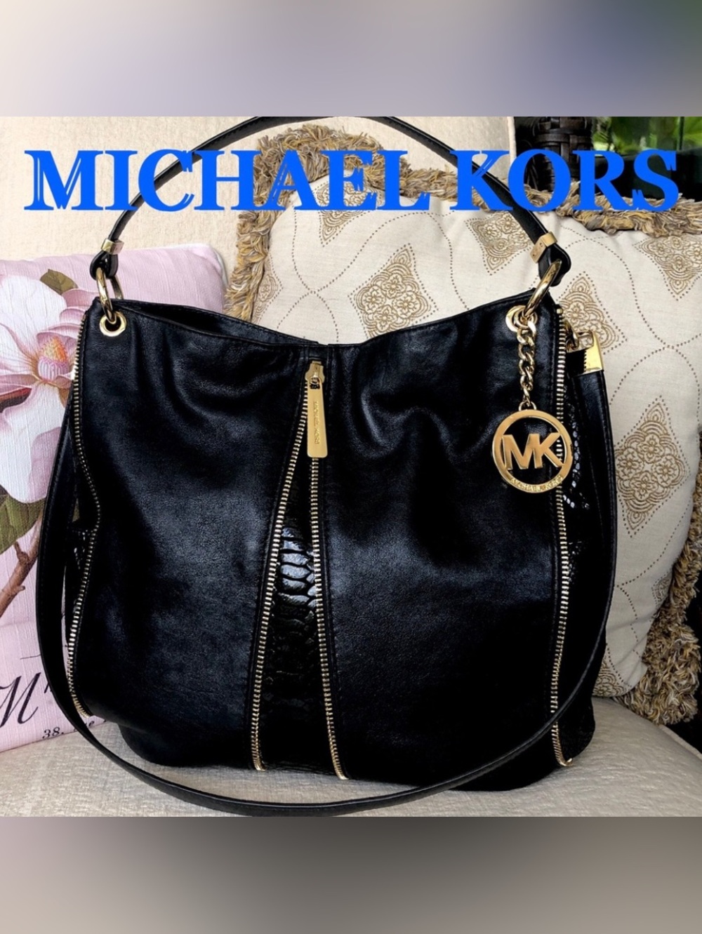 MICHAEL KORS NEWMAN python embossed bag BLACK